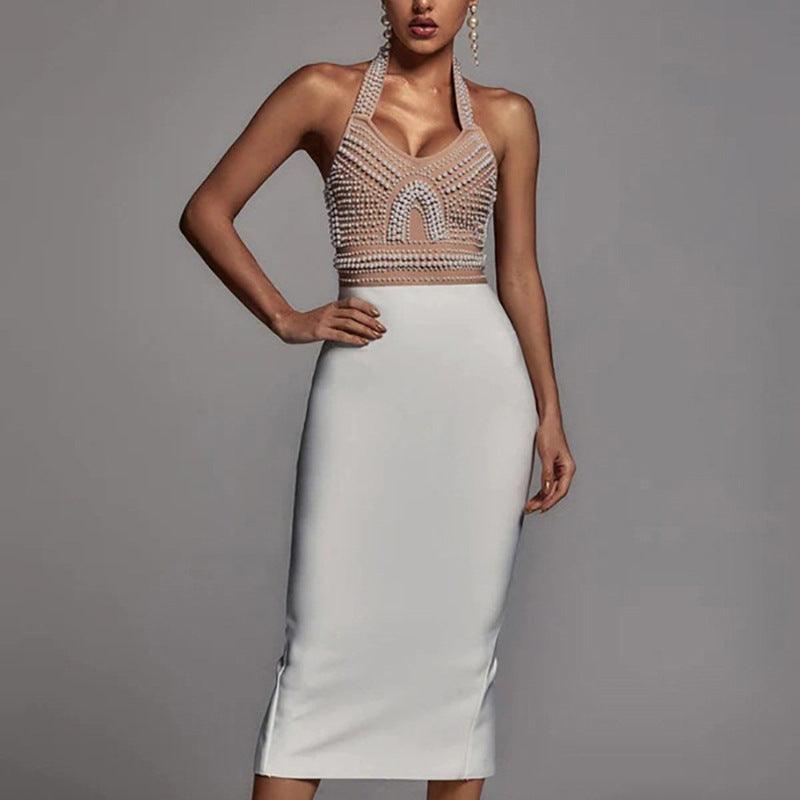 The Pearl Embellished Halter Dress - MINOOO's