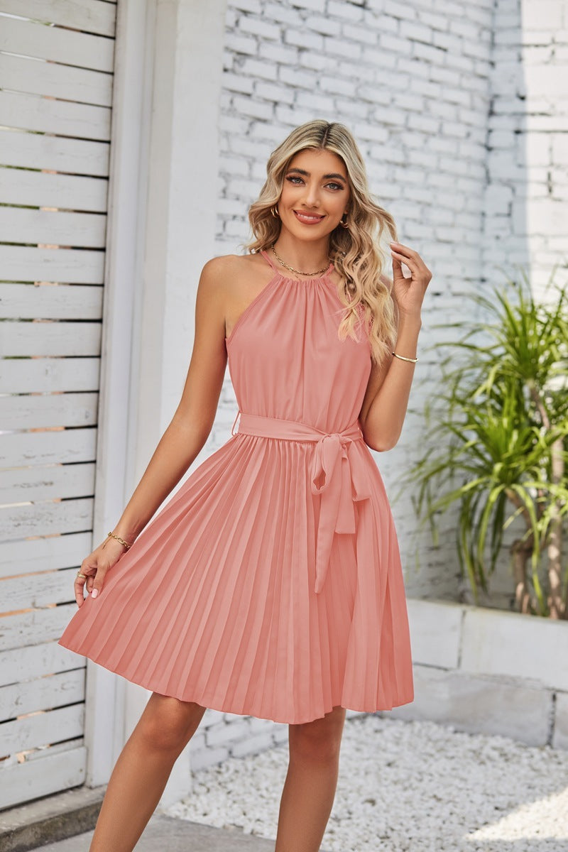 Pleated Halter Neck Dress - MINOOO's