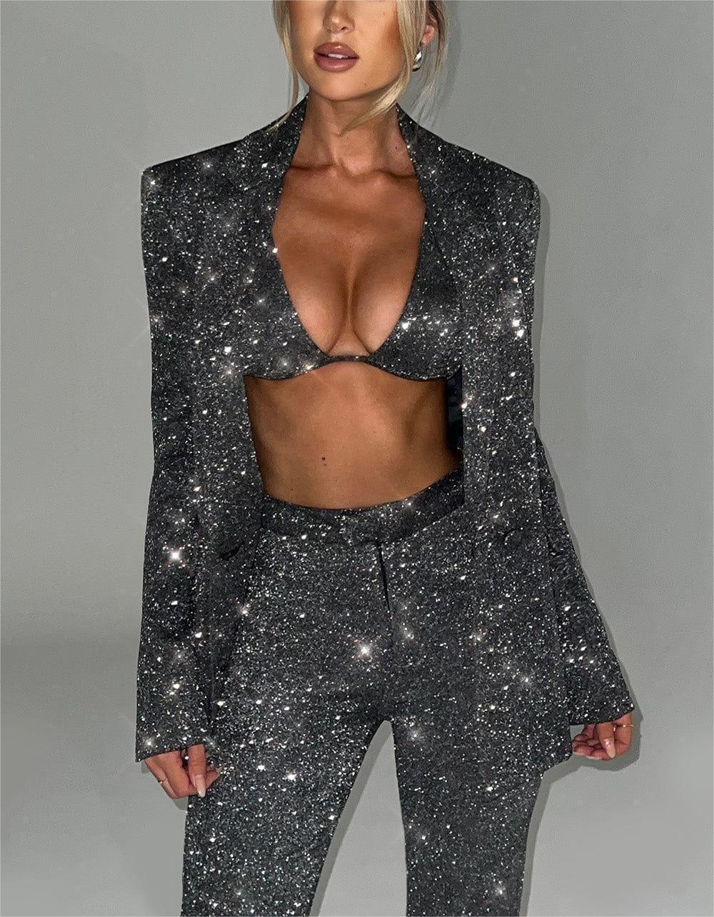Sparkling Black Blazer & Silver Suit - MINOOO's
