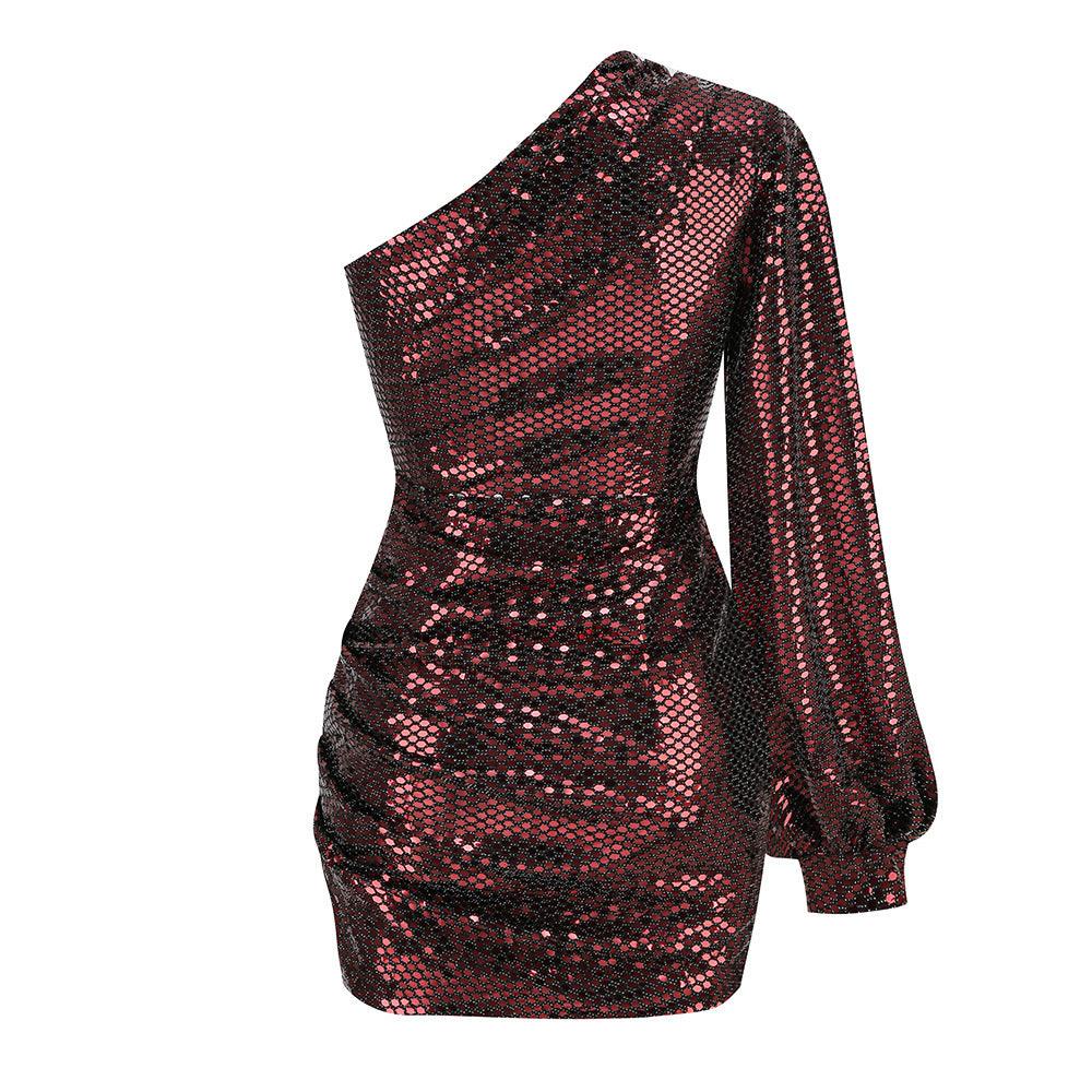 Glamorous One-Shoulder Sequin Mini Dress - MINOOO's