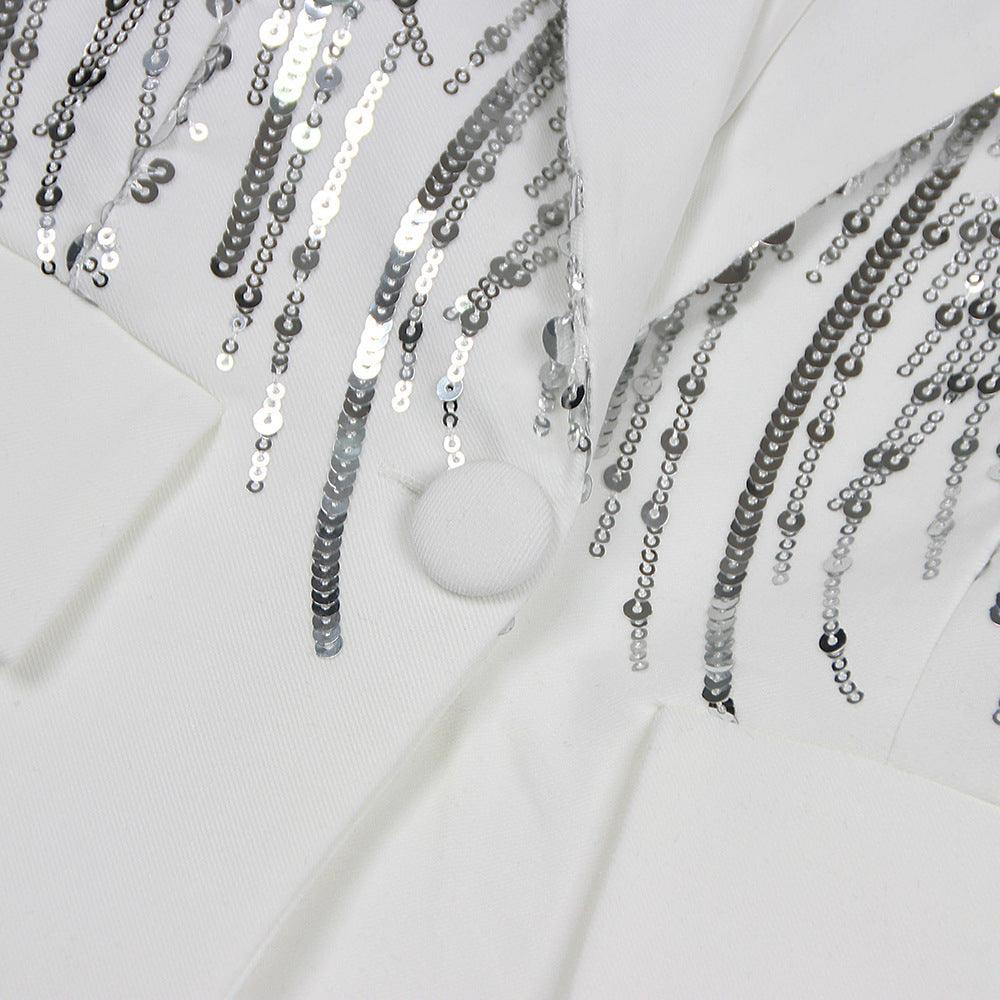 Shimmering White Sequin Blazer Suit - MINOOO's