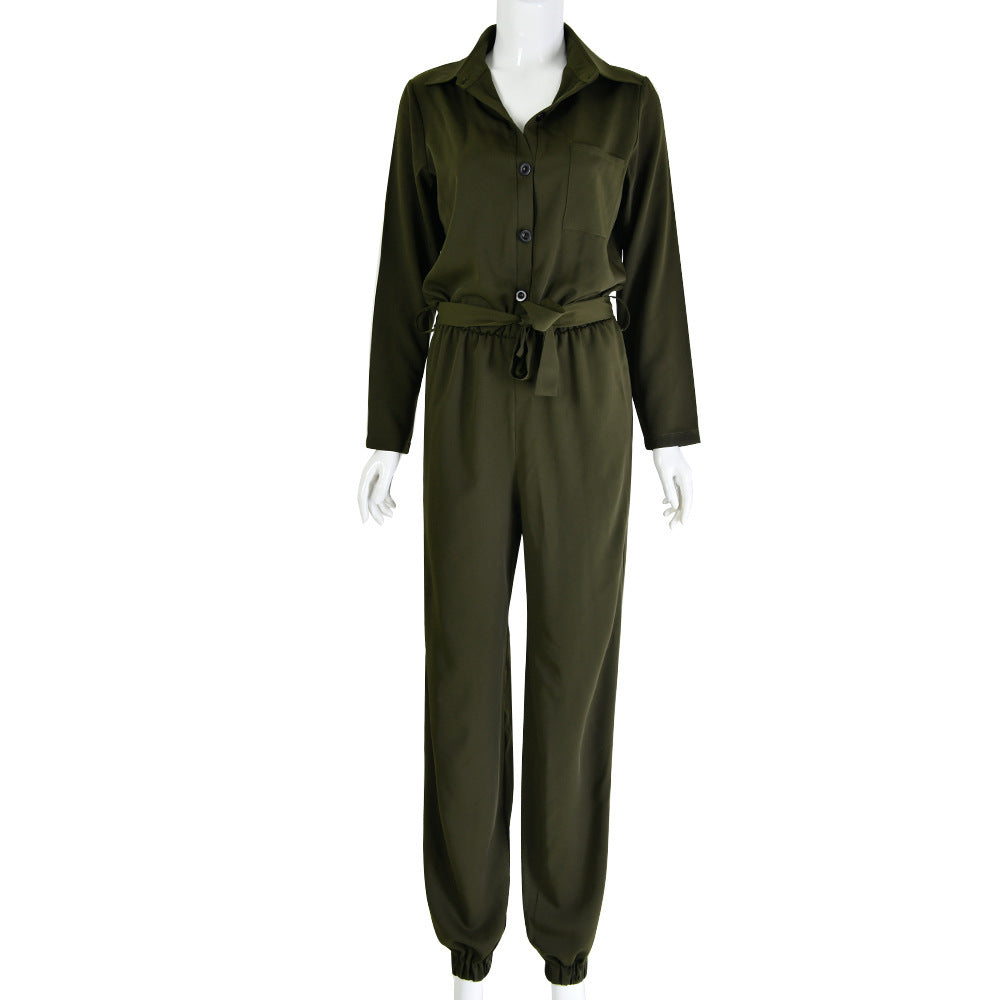 Women's Button Deep V Waist Jumpsuit - MINOOO's