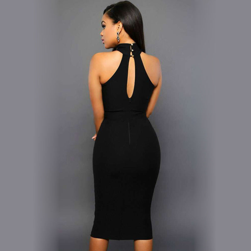 Black Halter Bodycon Dress - MINOOO's