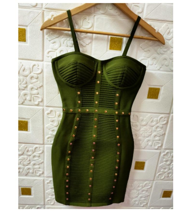 Elegant Olive Green Bandage Dress - MINOOO's