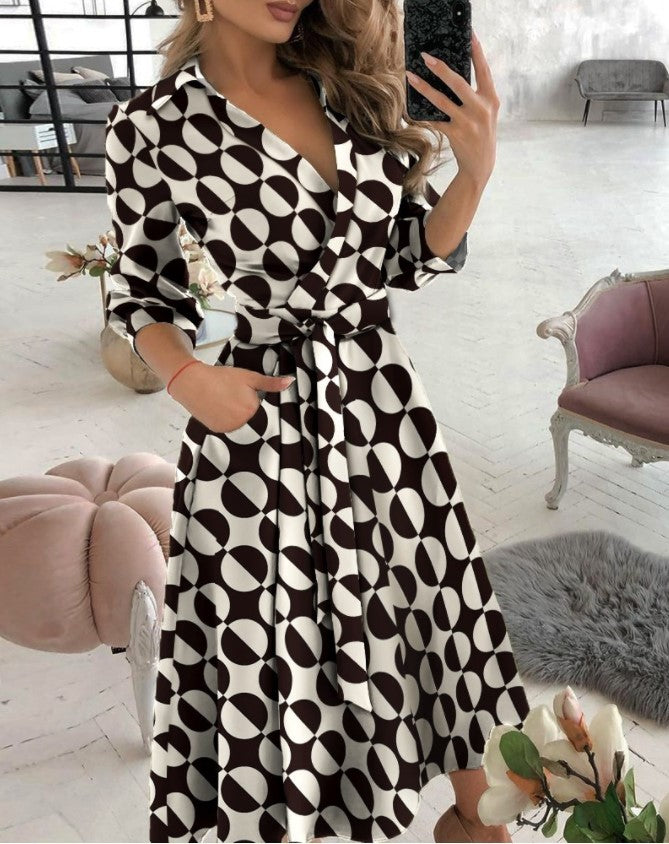 Summer New Geometric Print Belt Dress - MINOOO's