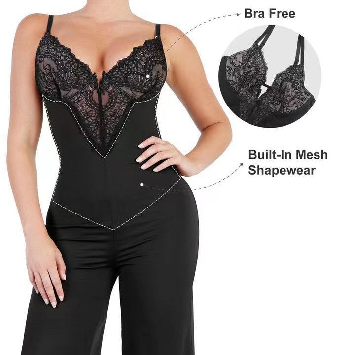 Lace Push Up Belly Contracting And Close-fitting Jumpsuit - MINOOO's