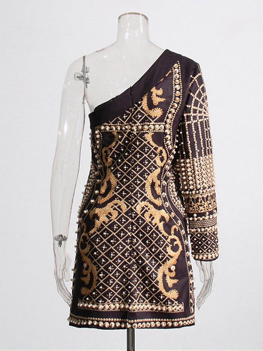 Glamorous Beaded One-Shoulder Gown - MINOOO's