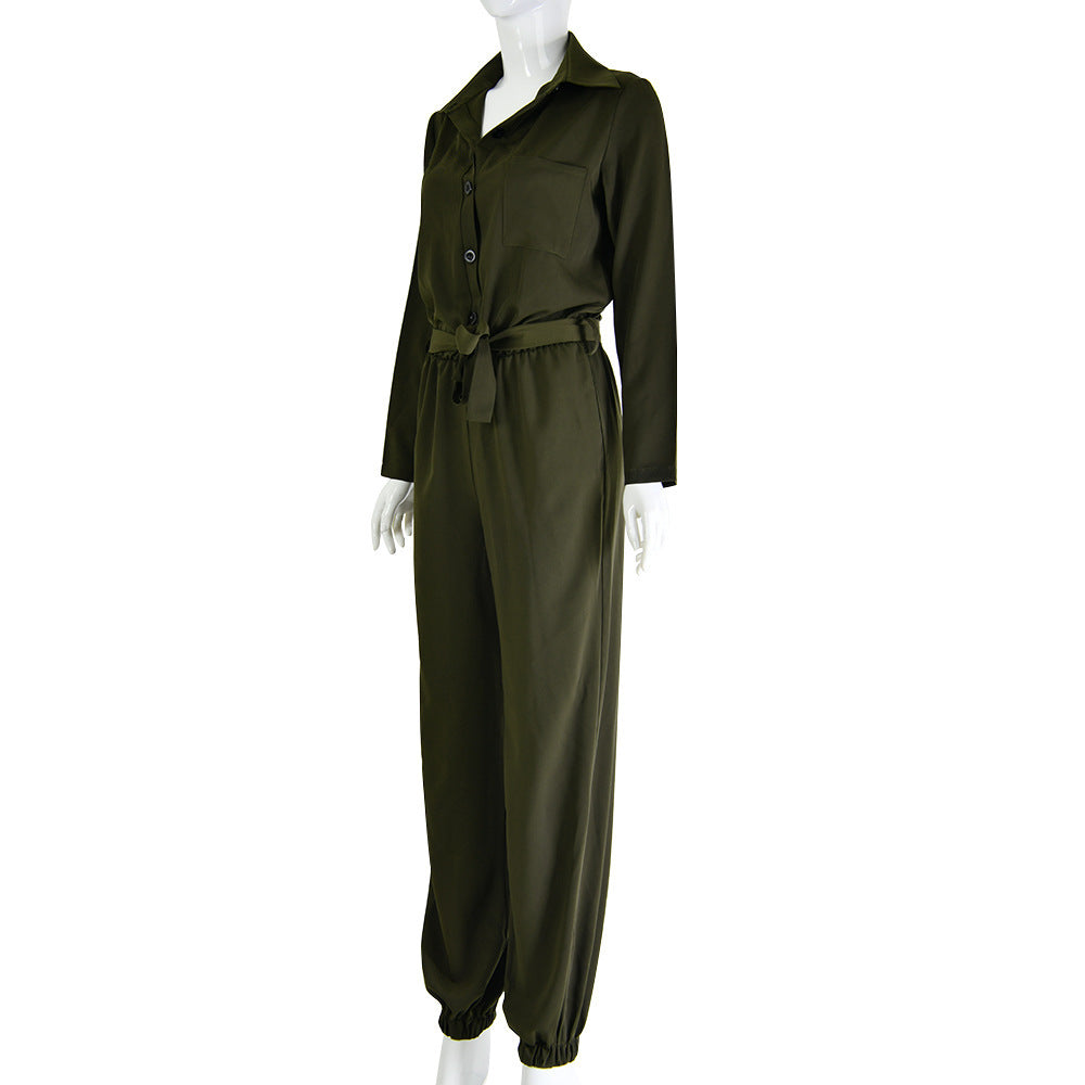 Women's Button Deep V Waist Jumpsuit - MINOOO's