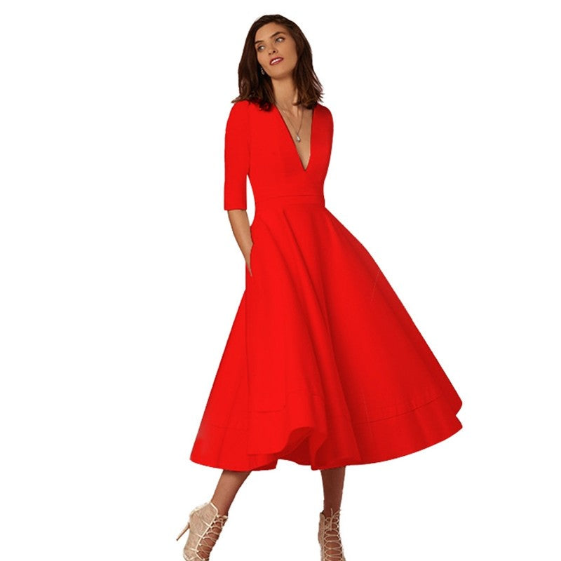 V-neck Dresses - Retro 60s Swing Sleeve Plus Size - MINOOO's