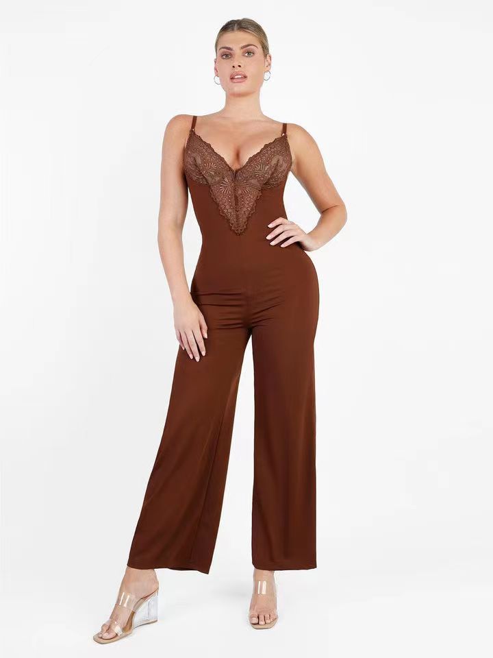 Lace Push Up Belly Contracting And Close-fitting Jumpsuit - MINOOO's