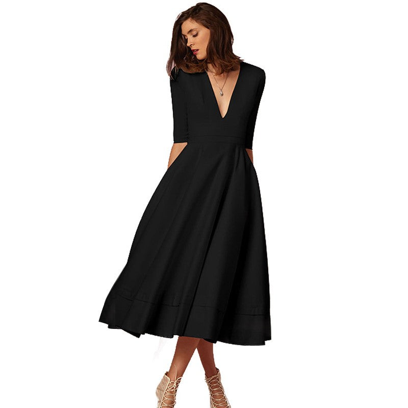 V-neck Dresses - Retro 60s Swing Sleeve Plus Size - MINOOO's