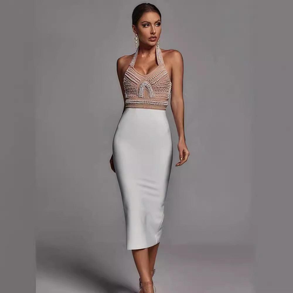 The Pearl Embellished Halter Dress - MINOOO's