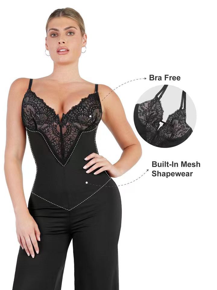Lace Push Up Belly Contracting And Close-fitting Jumpsuit - MINOOO's
