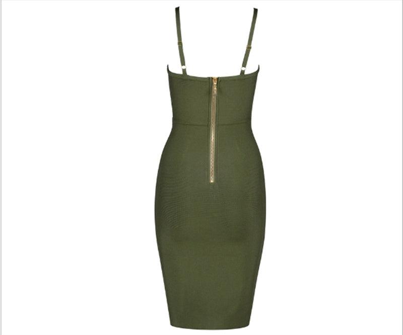 Elegant Olive Green Bandage Dress - MINOOO's