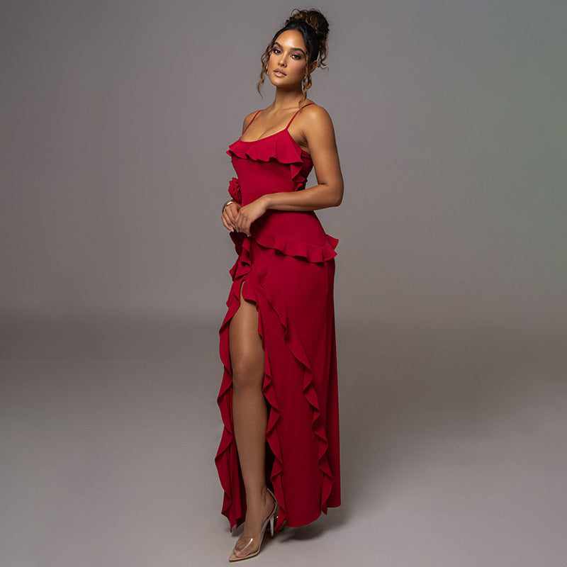 Fashion Solid Color Backless Suspender Dress - MINOOO's