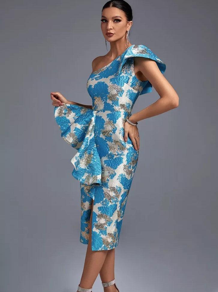 Chic Jacquard Floral One-Shoulder Dress - MINOOO's