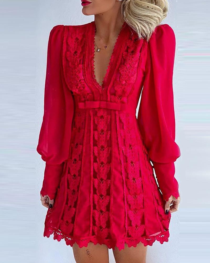 Deep V-Neck Lace Dress - MINOOO's