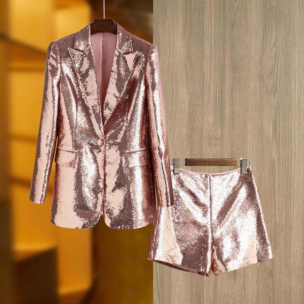 Electric Pink Sequin Blazer Set - MINOOO's