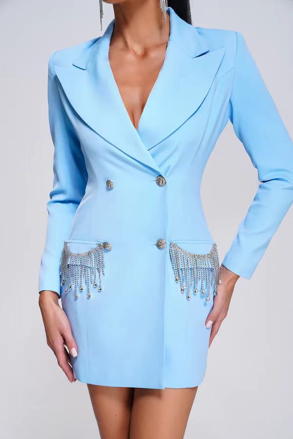 Long-sleeved V-neck Tassel Diamond Suit - MINOOO's