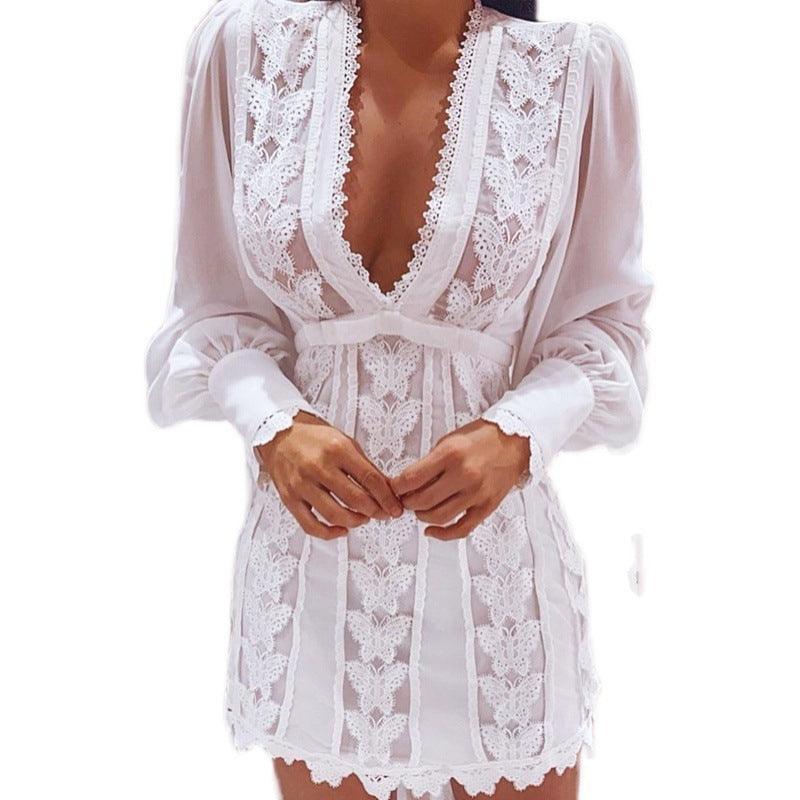 Deep V-Neck Lace Dress - MINOOO's