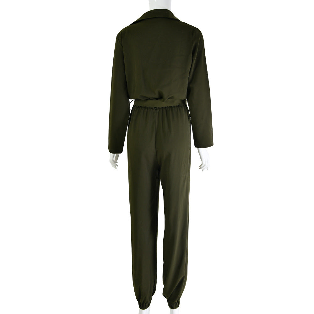 Women's Button Deep V Waist Jumpsuit - MINOOO's