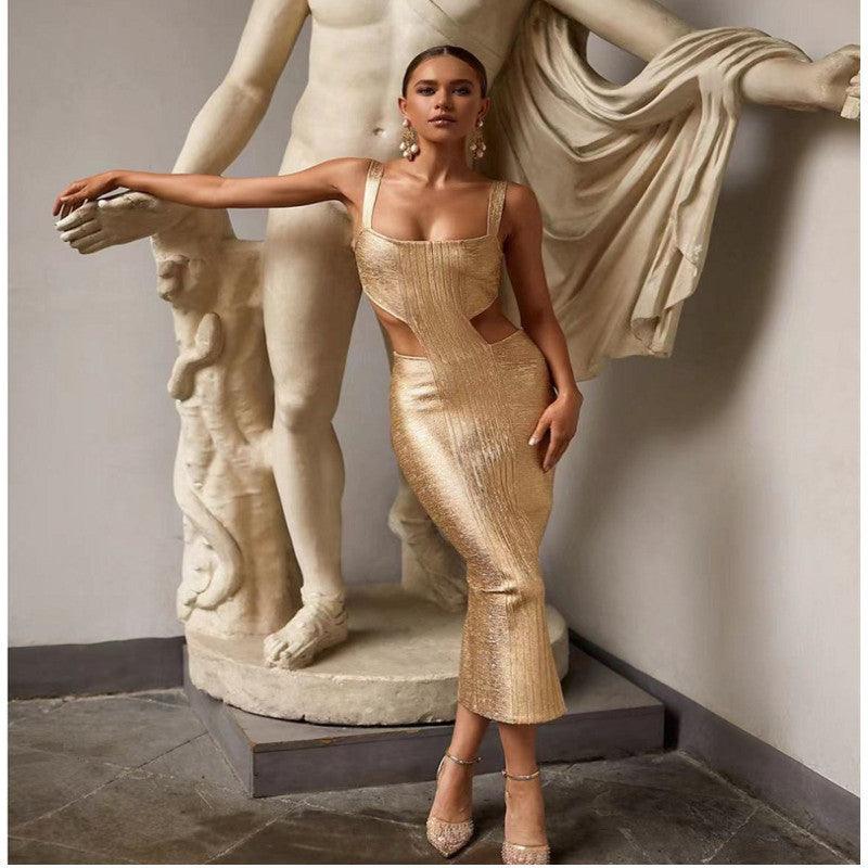 Gold Cutout Midi Dress - MINOOO's