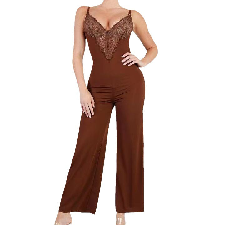 Lace Push Up Belly Contracting And Close-fitting Jumpsuit - MINOOO's