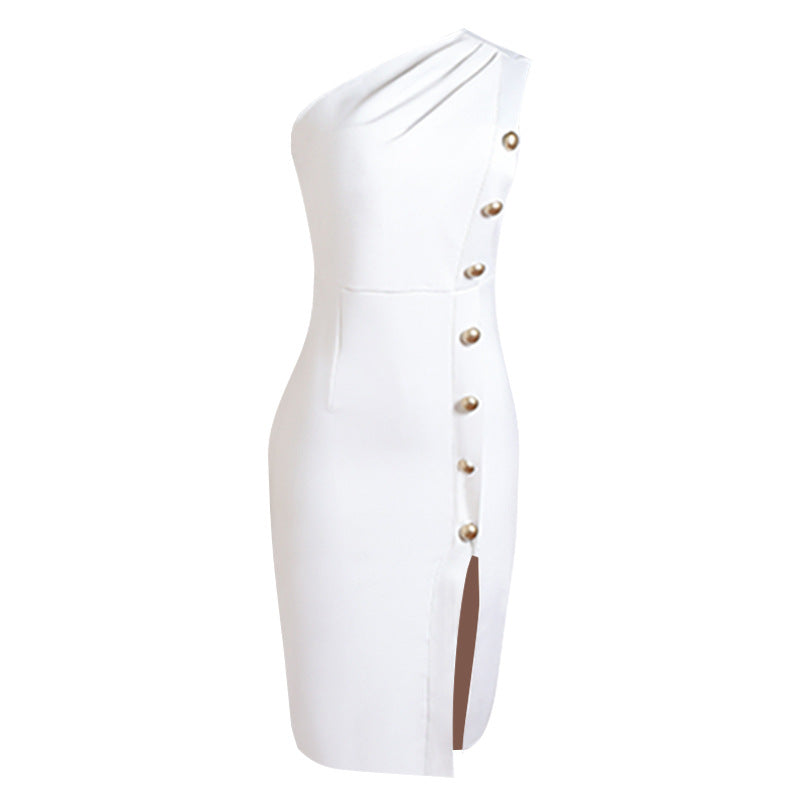 Fashionable Seam Button Stretch Slim Fit Bandage Dress - MINOOO's