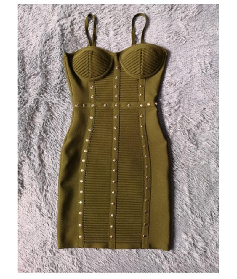 Elegant Olive Green Bandage Dress - MINOOO's