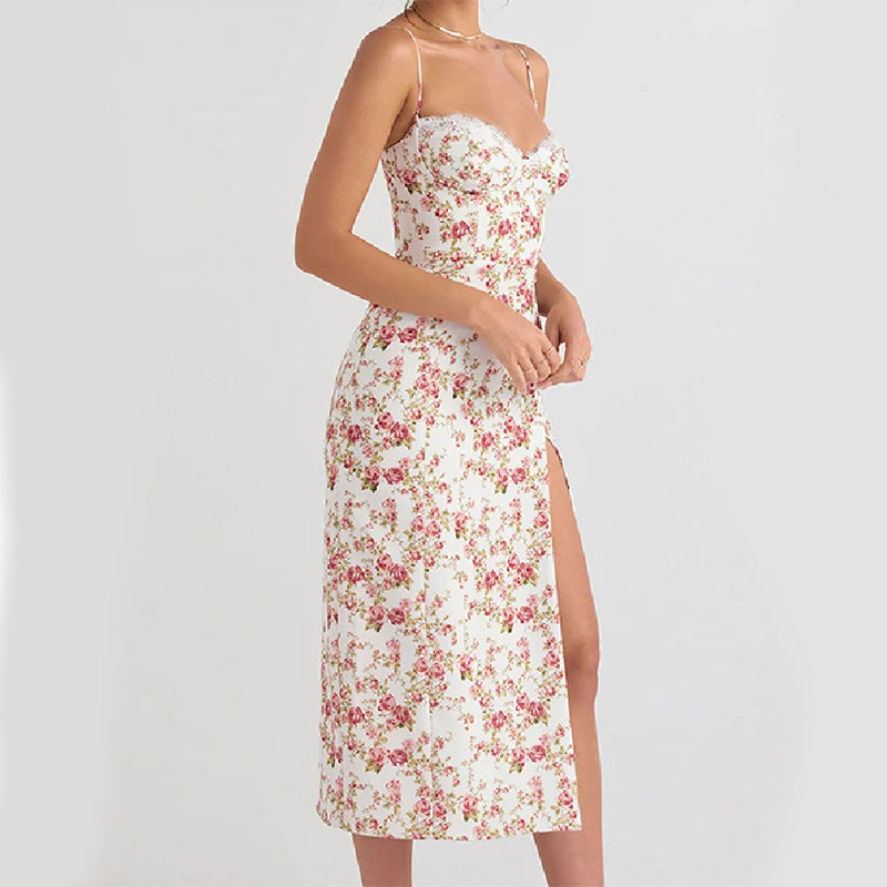 Lace Flowers Print Long Dress - MINOOO's