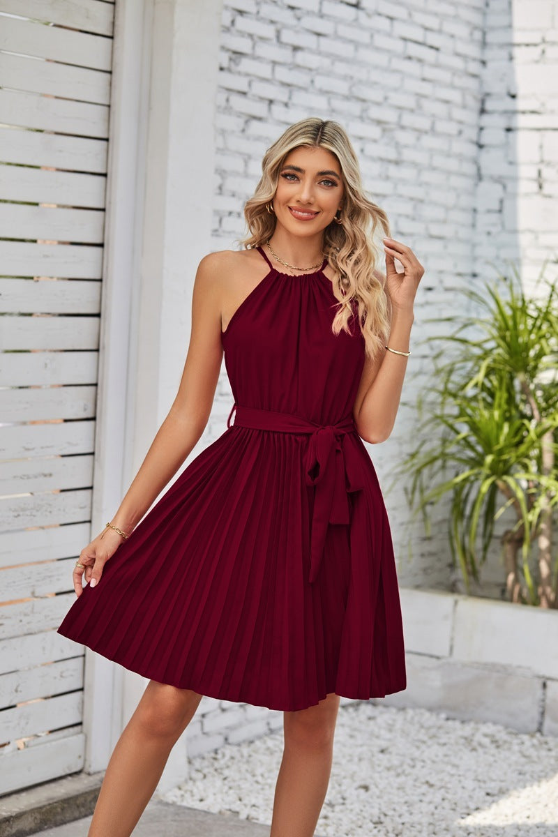 Pleated Halter Neck Dress - MINOOO's