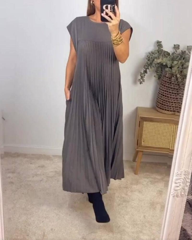 Elegant Plus Size Pleated Maxi Dress - MINOOO's