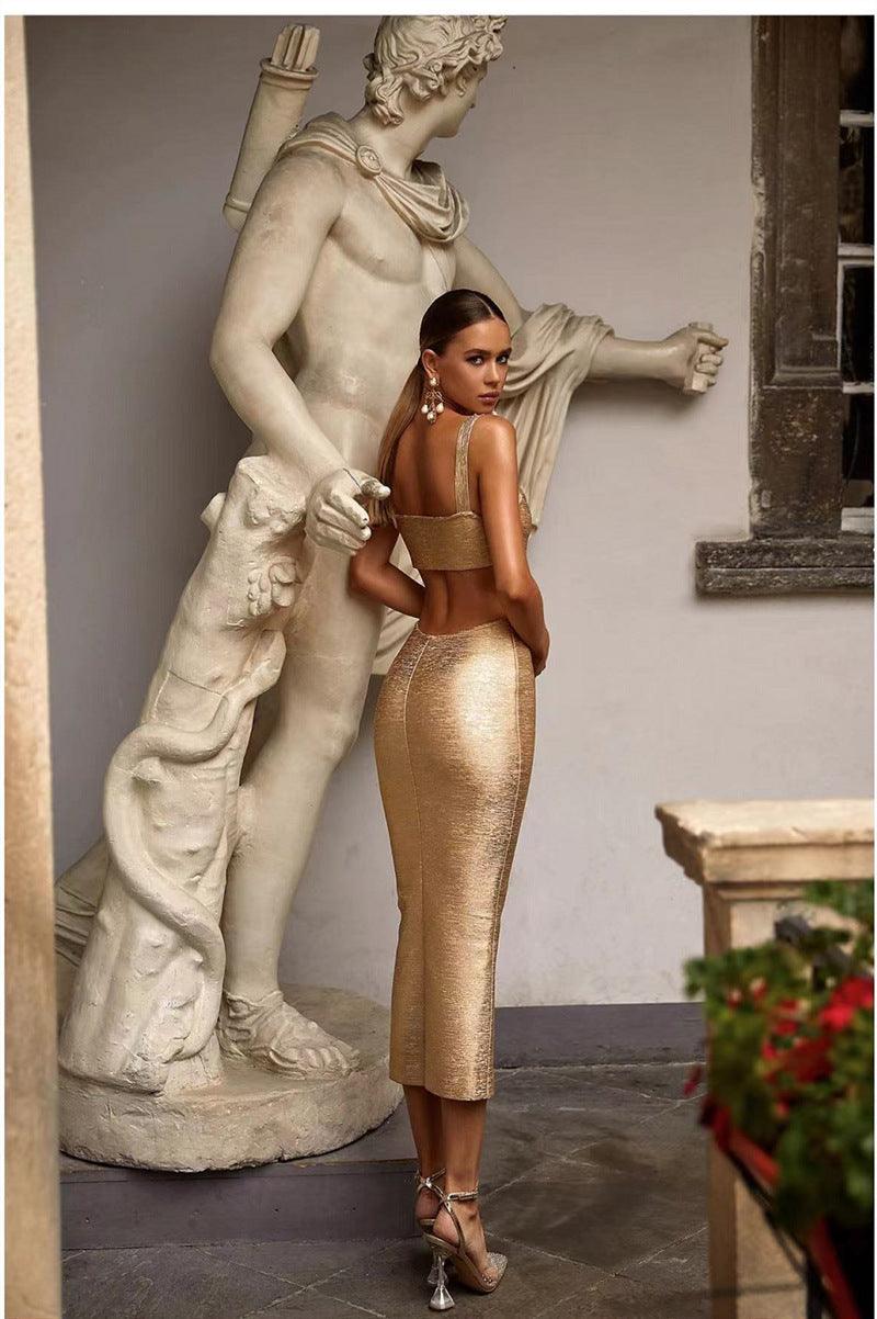 Gold Cutout Midi Dress - MINOOO's