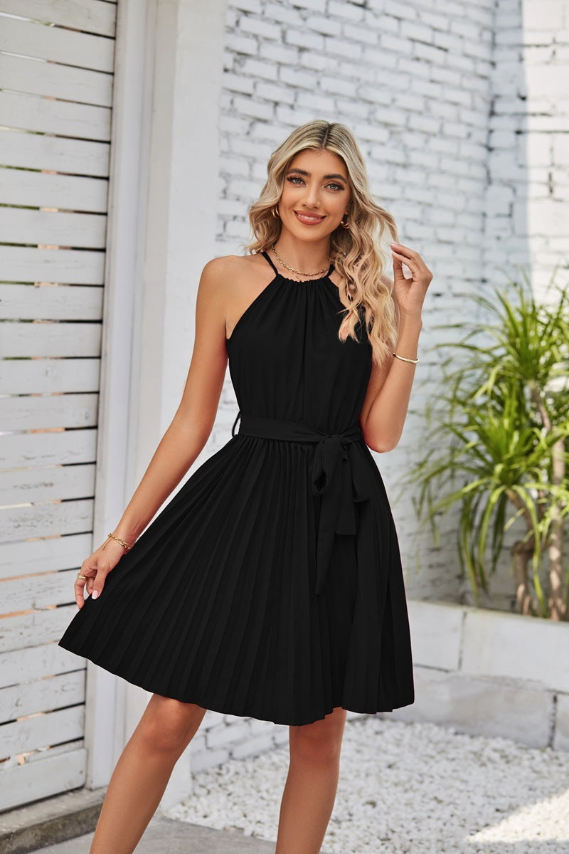 Pleated Halter Neck Dress - MINOOO's