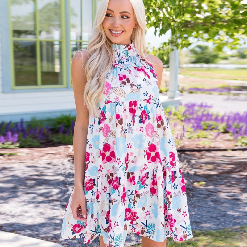 Floral Delight Halter Neck Dress - MINOOO's