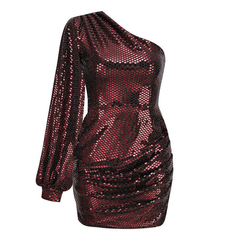Glamorous One-Shoulder Sequin Mini Dress - MINOOO's