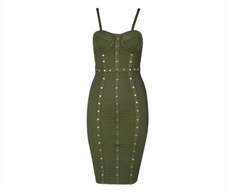 Elegant Olive Green Bandage Dress - MINOOO's