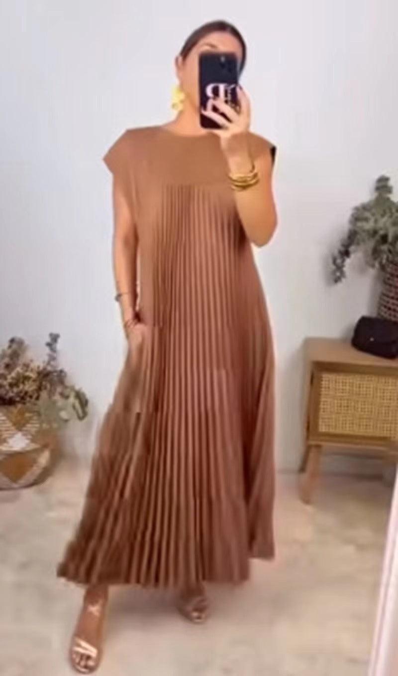 Elegant Plus Size Pleated Maxi Dress - MINOOO's