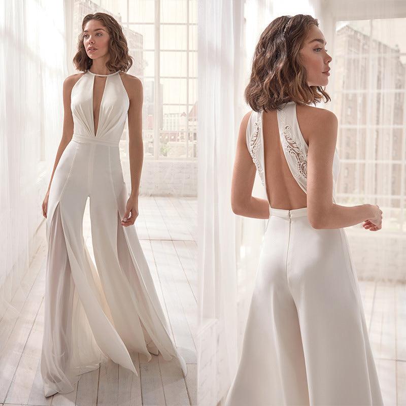 Bridal Jumpsuit with Embroidered Back - MINOOO's