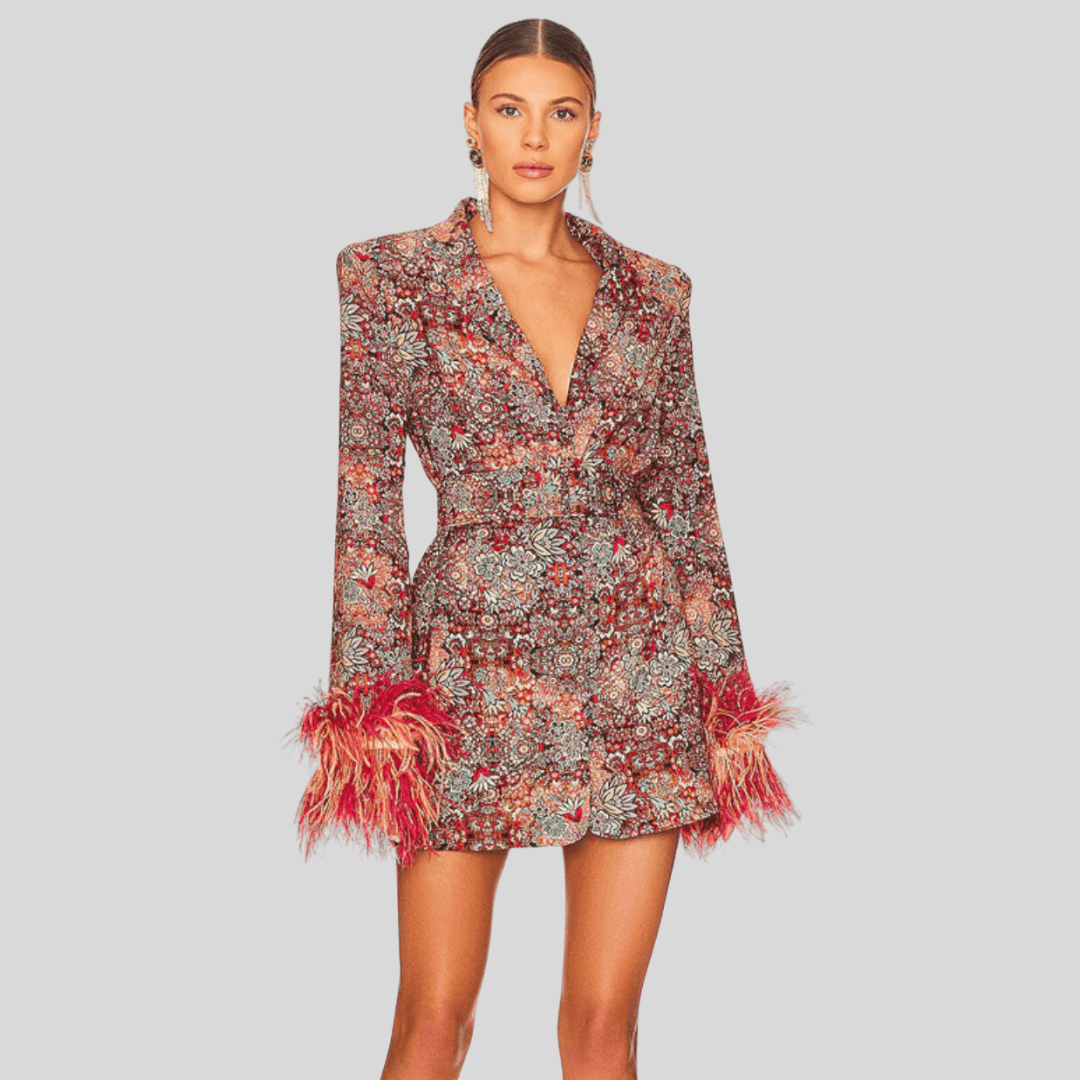 Boho-Chic Floral Feather Cuff Blazer - MINOOO's