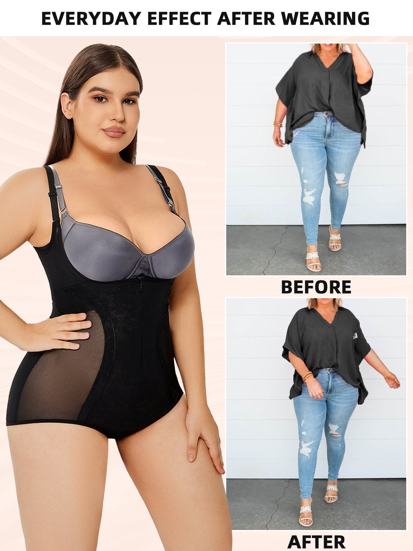 Sheer Mesh Slim Body Shaper Plus Size - MINOOO's