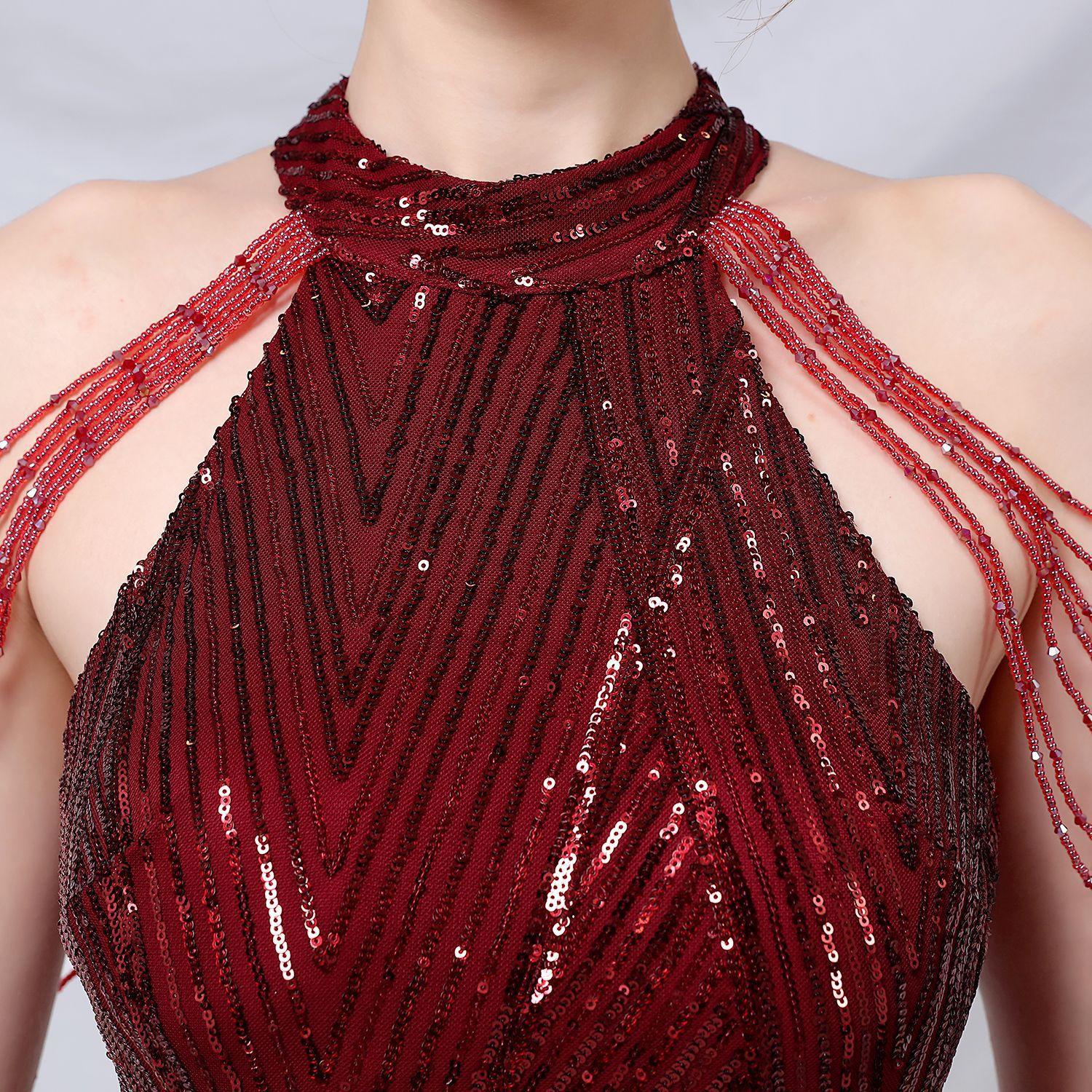 Elegant Rhapsody: Crimson Sequin Gown - MINOOO's