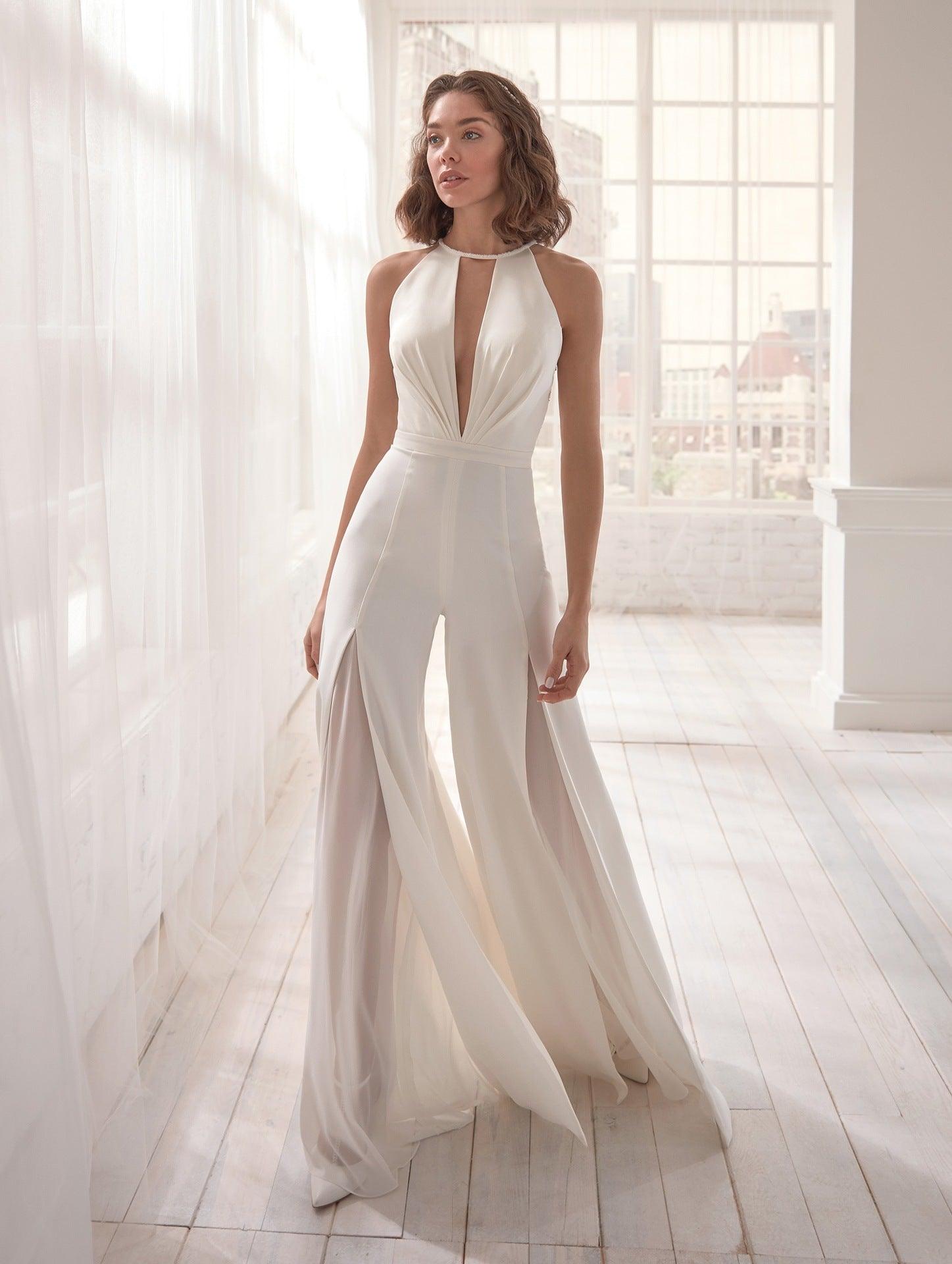 Bridal Jumpsuit with Embroidered Back - MINOOO's