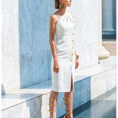 Fashionable Seam Button Stretch Slim Fit Bandage Dress - MINOOO's