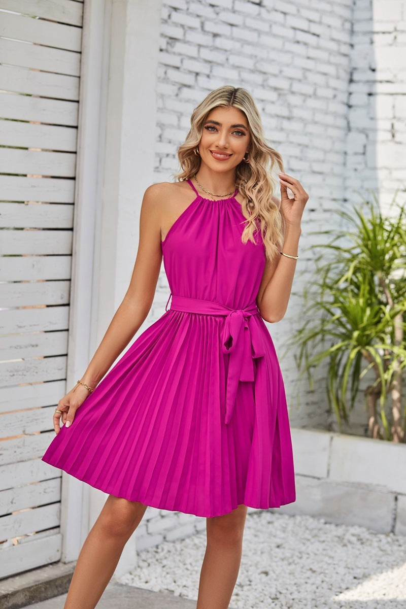 Pleated Halter Neck Dress - MINOOO's