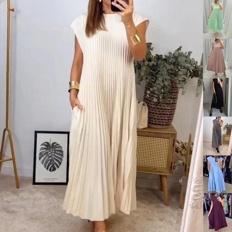 Elegant Plus Size Pleated Maxi Dress - MINOOO's