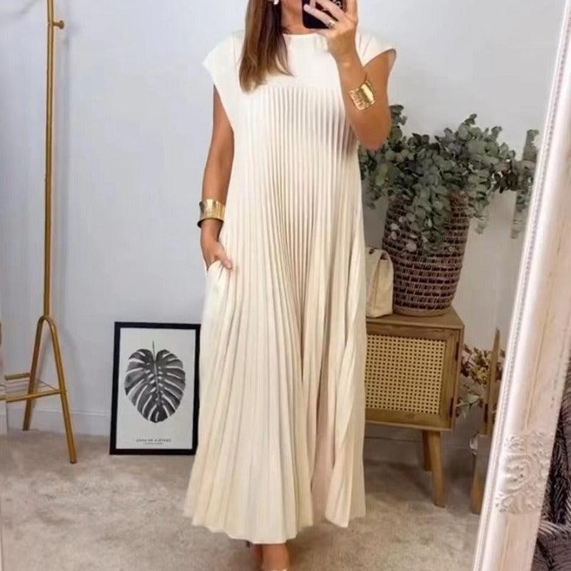 Elegant Plus Size Pleated Maxi Dress - MINOOO's