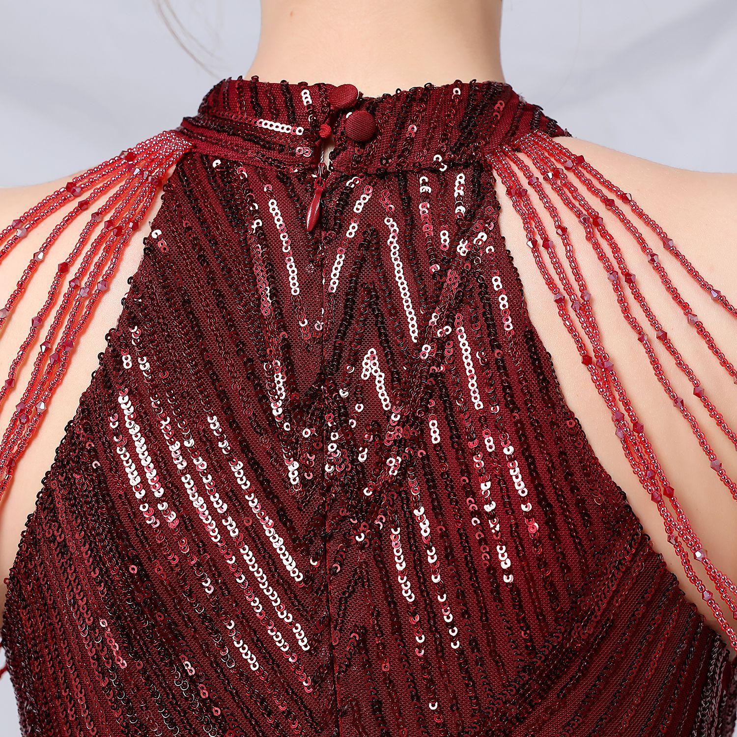 Elegant Rhapsody: Crimson Sequin Gown - MINOOO's