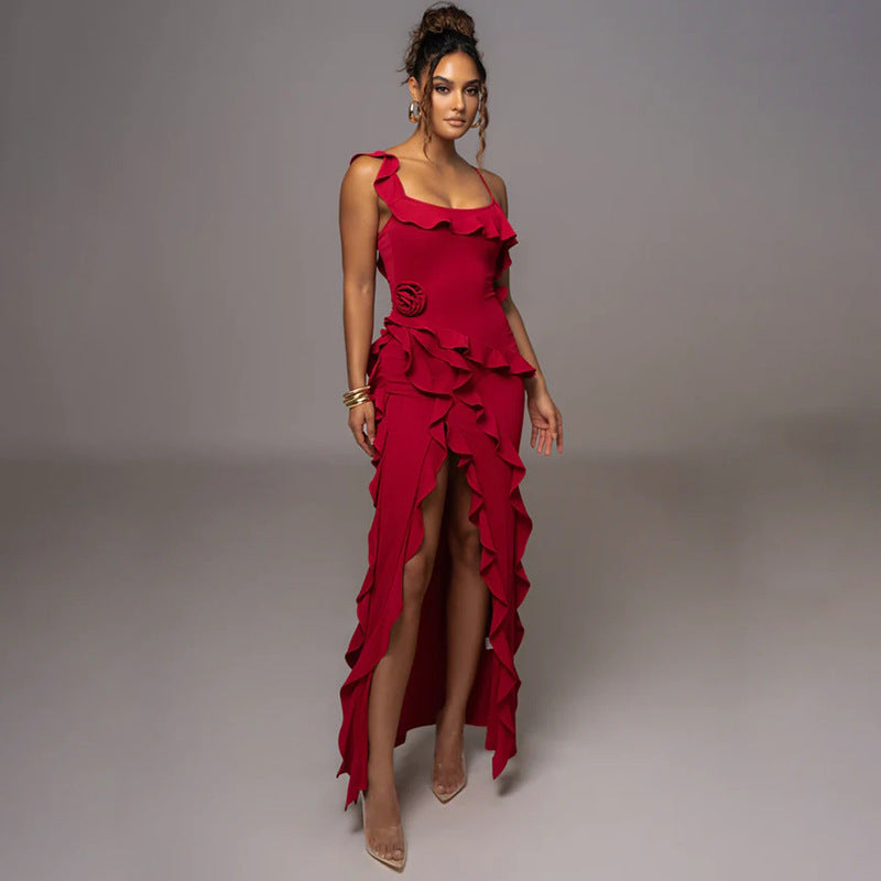 Fashion Solid Color Backless Suspender Dress - MINOOO's