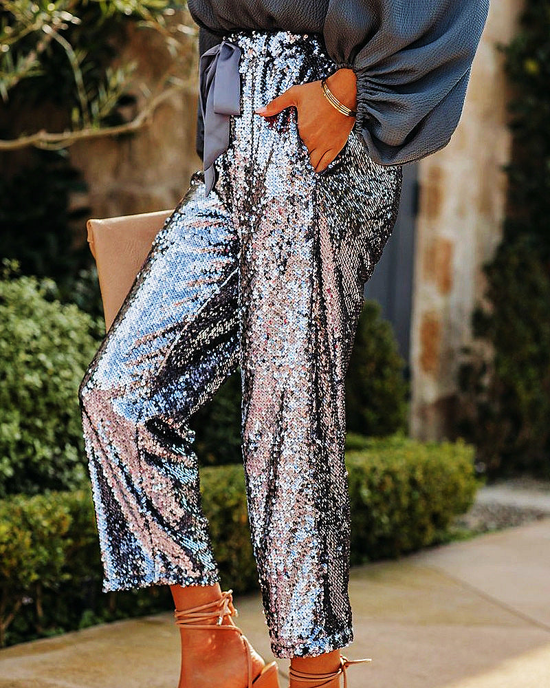 Fashion High Waist Lace Up Nightclub Sequined Pants - MINOOO's